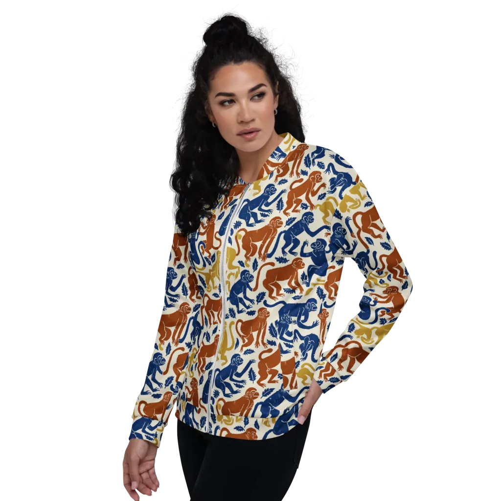 Indigo Monkey Garden on Bomber Jacket — Left