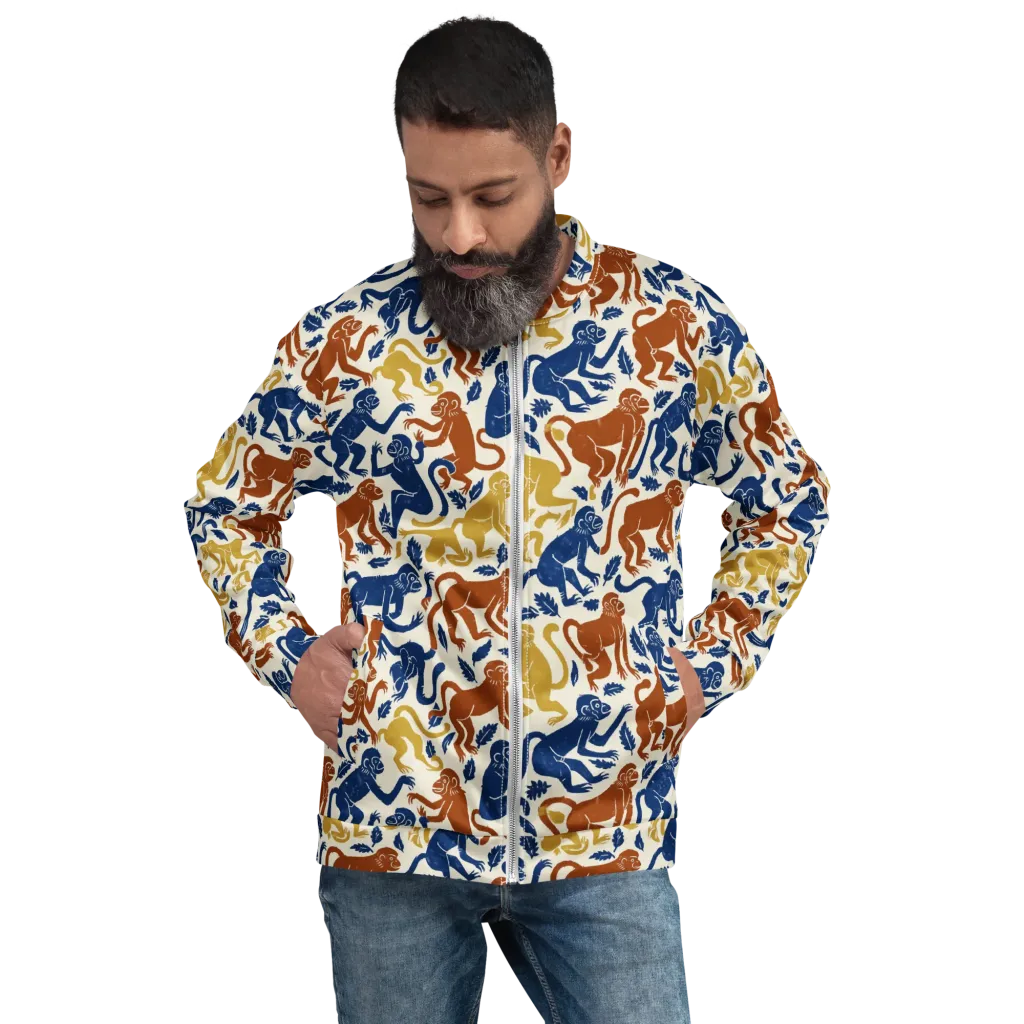 Indigo Monkey Garden on Bomber Jacket — Front