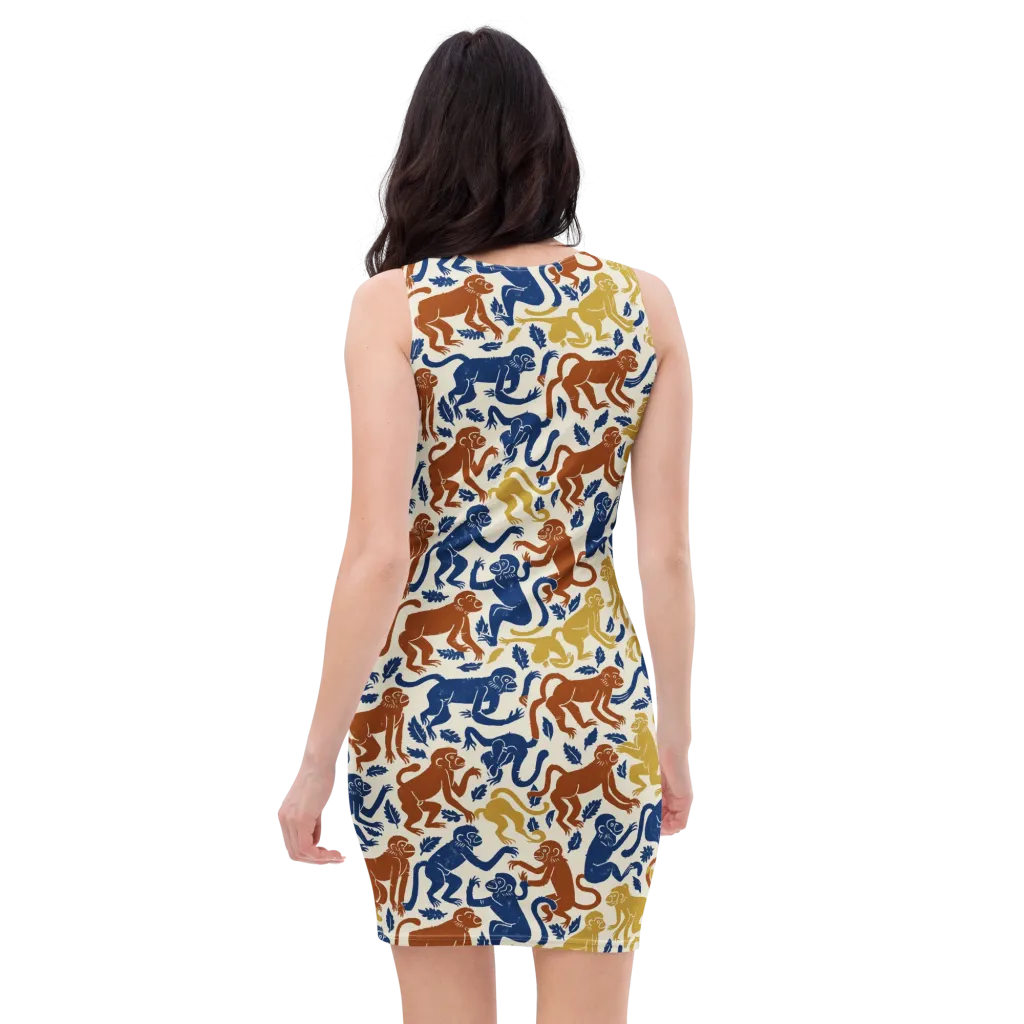 Indigo Monkey Garden on Bodycon Dress — Back