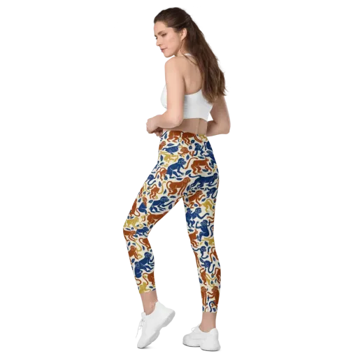 Indigo Monkey Garden on a Leggings with Pockets
