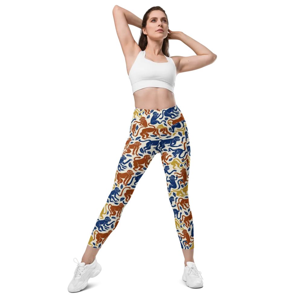 Indigo Monkey Garden on Leggings with Pockets — Front