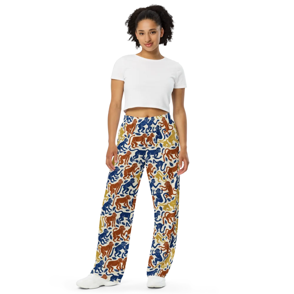 Indigo Monkey Garden on Wide-Leg Pants — Front