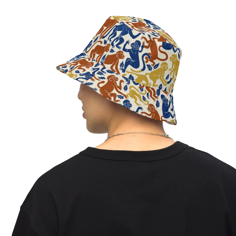 Indigo Monkey Garden on Reversible Bucket Hat — Back Inside