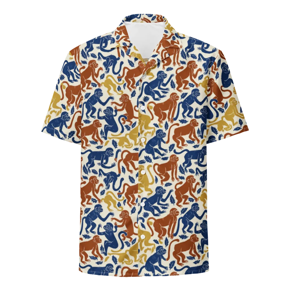 Indigo Monkey Garden on Button Shirt — Front