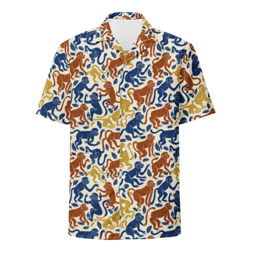 Indigo Monkey Garden on a Button Shirt