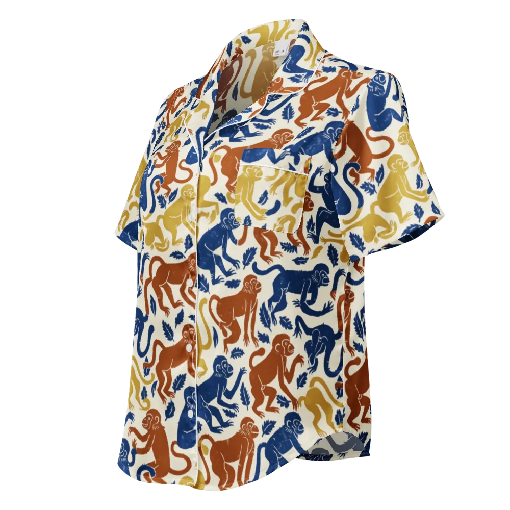 Indigo Monkey Garden on Women's Short Sleeve Pajama Top — Left Front