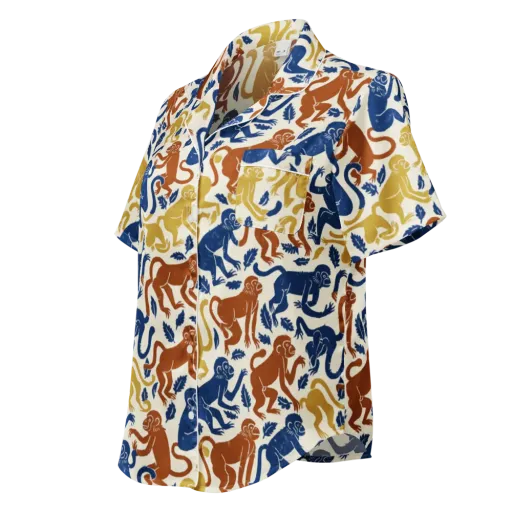 Indigo Monkey Garden on a Women's Short Sleeve Pajama Top