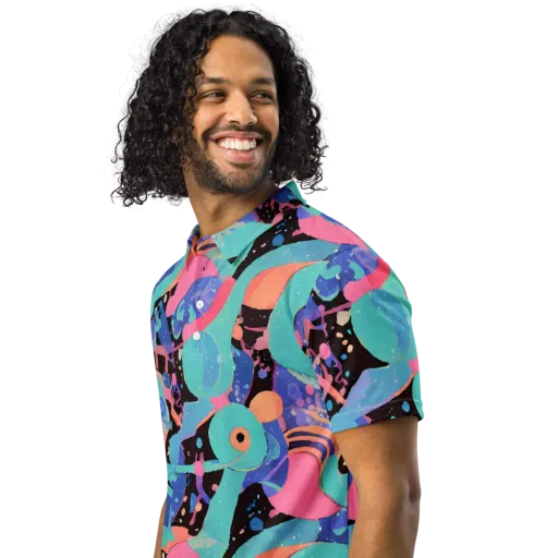 Candy Orbit on a Men's Slim Fit Polo Shirt