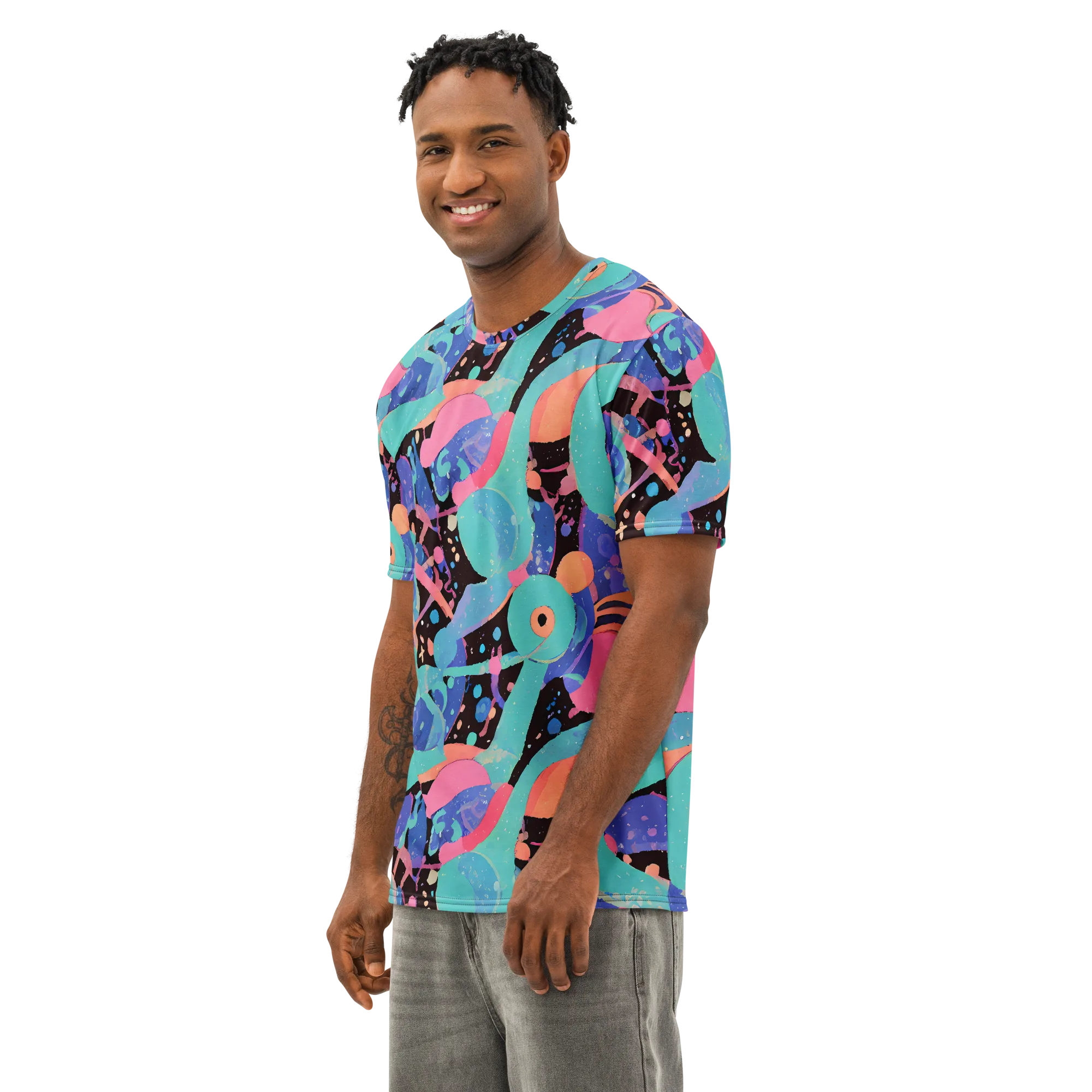 Candy Orbit on Men's Cotton Crew Neck T-Shirt — Left Front
