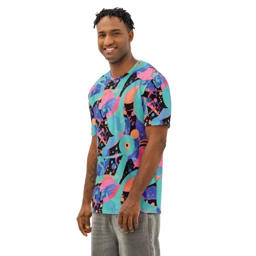 Candy Orbit on a Men's Cotton Crew Neck T-Shirt