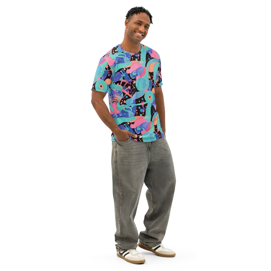 Candy Orbit on Men's Cotton Crew Neck T-Shirt — Right Front