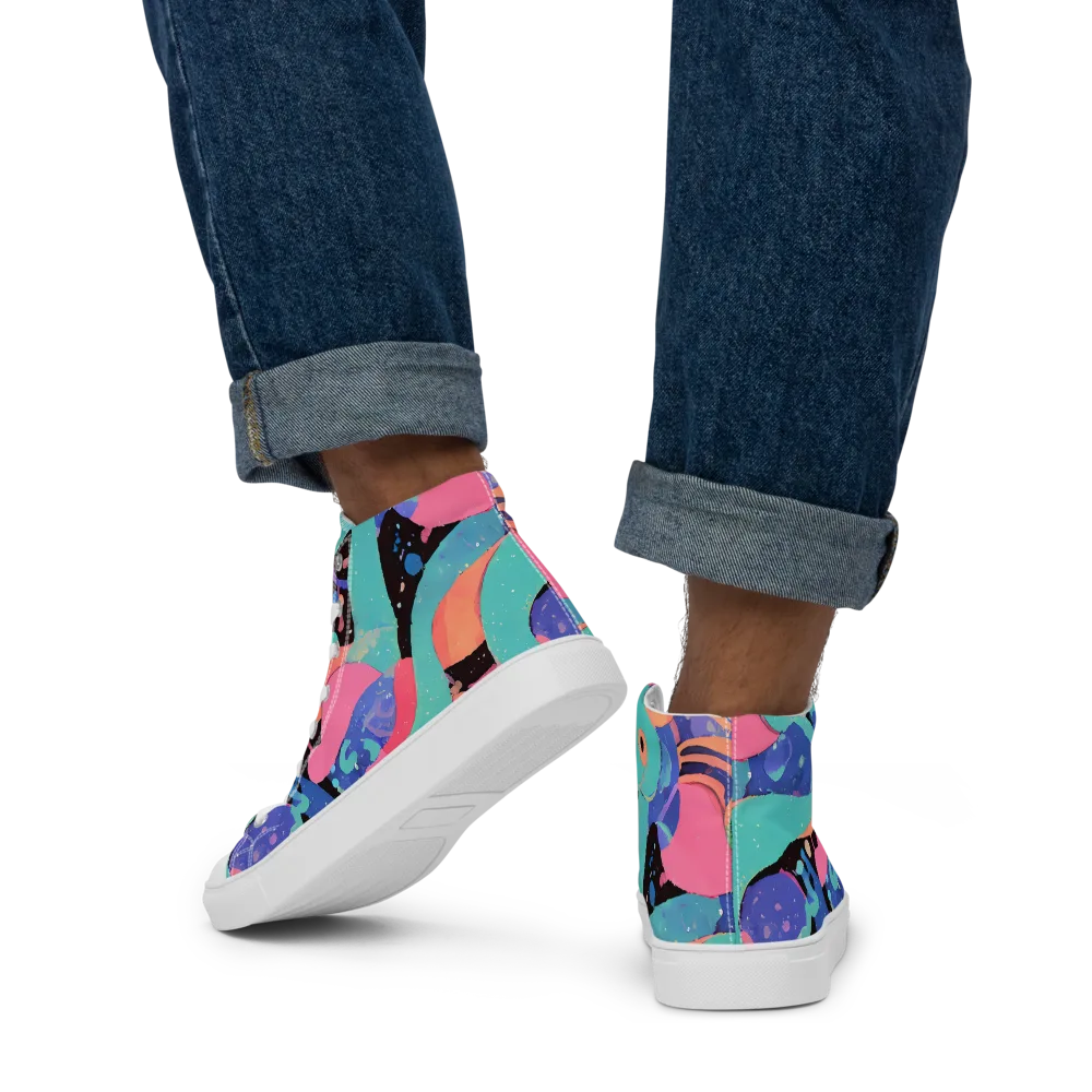 Candy Orbit on Men's High Top Canvas Shoes — Back