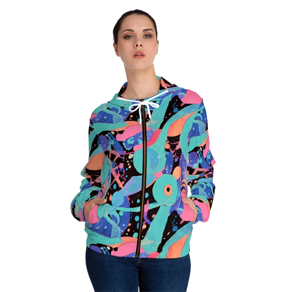 Candy Orbit on Women's Full-Zip Hoodie — Front On Person