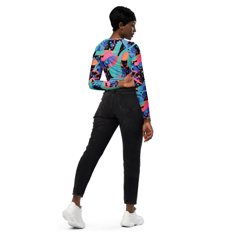 Candy Orbit on Long Sleeve Crop Top — Right Back