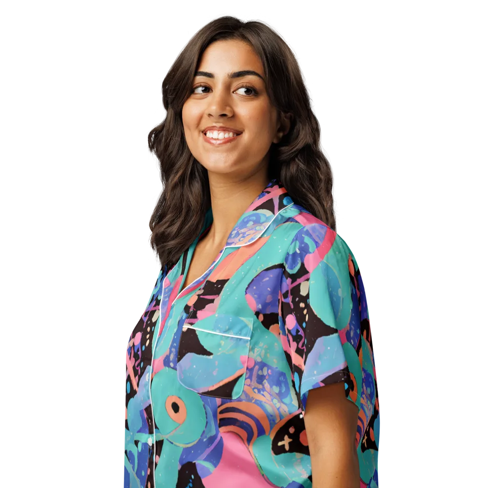 Candy Orbit on Women's Short Sleeve Pajama Top — Left Front