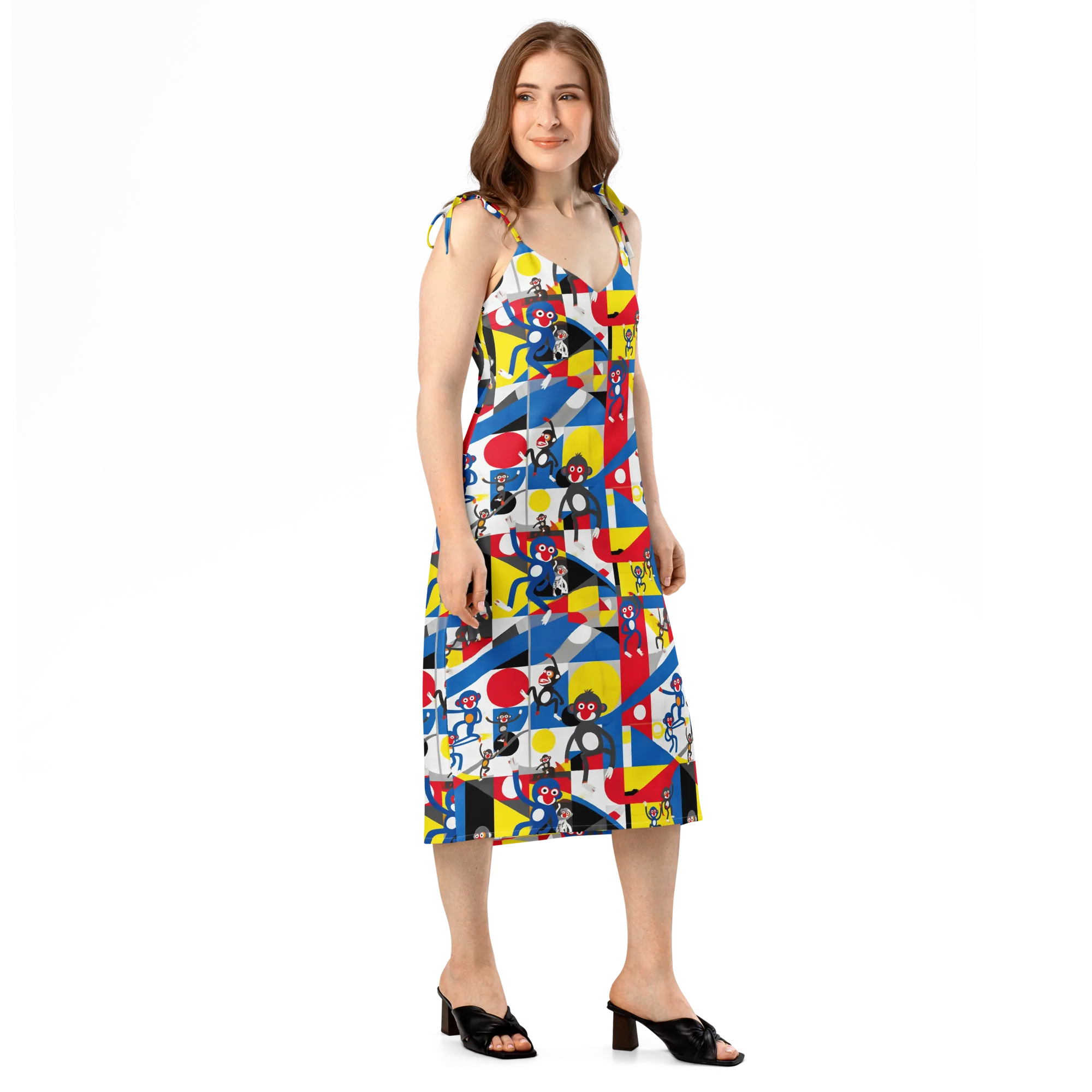 Primate Geometry on Slip Dress — Right Front