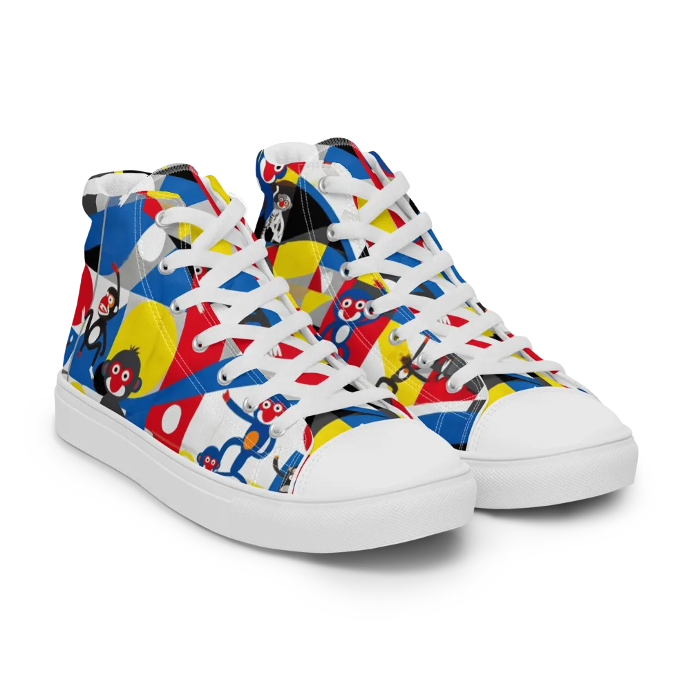 Primate Geometry on Men's High Top Canvas Shoes — Right Front