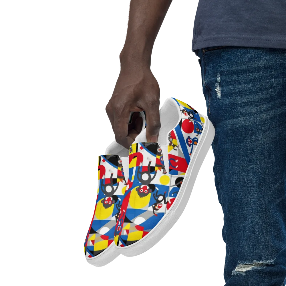 Primate Geometry on Men's Slip-On Canvas Shoes — Left Front