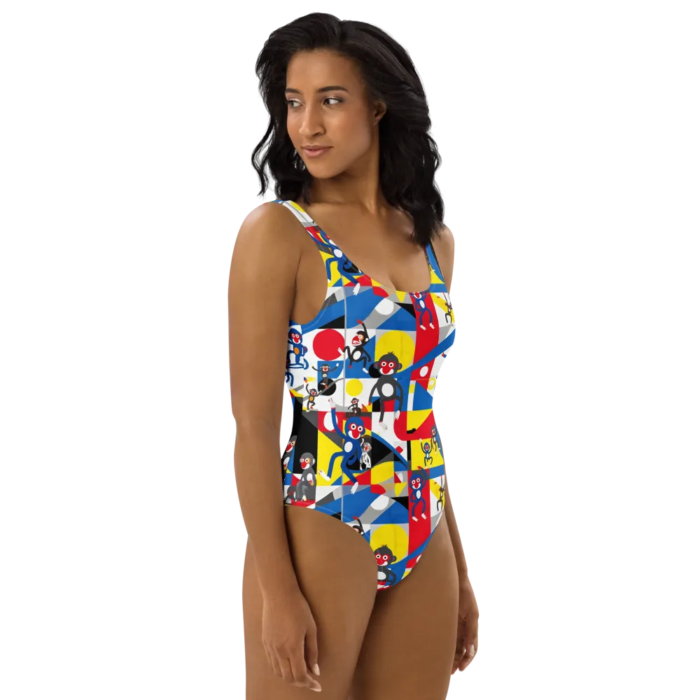 Primate Geometry on One-Piece Swimsuit — Right