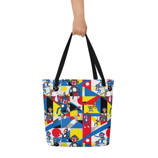 Primate Geometry on a Large Tote Bag W/ Pocket