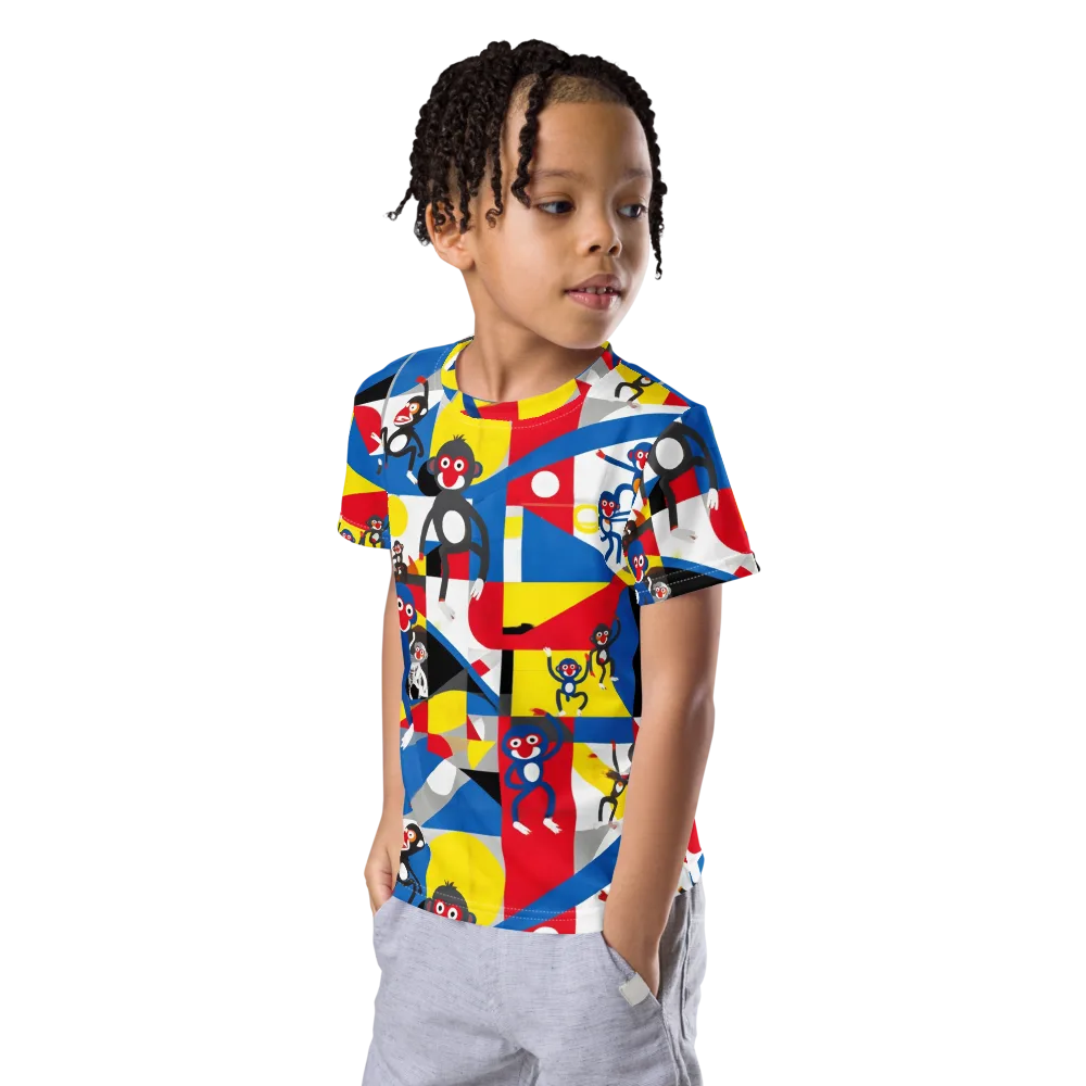Primate Geometry on Kids Crew Neck T-Shirt — Left Front