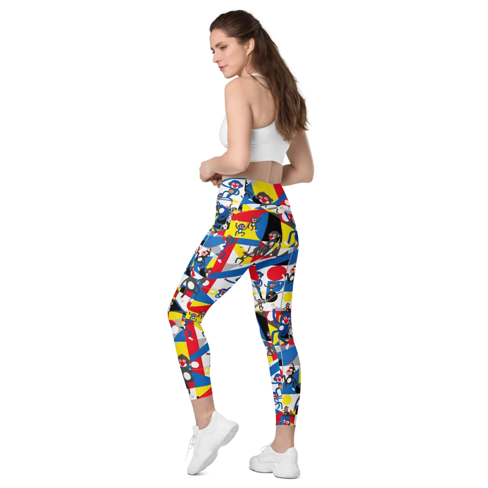 Primate Geometry on Leggings with Pockets — Left Back