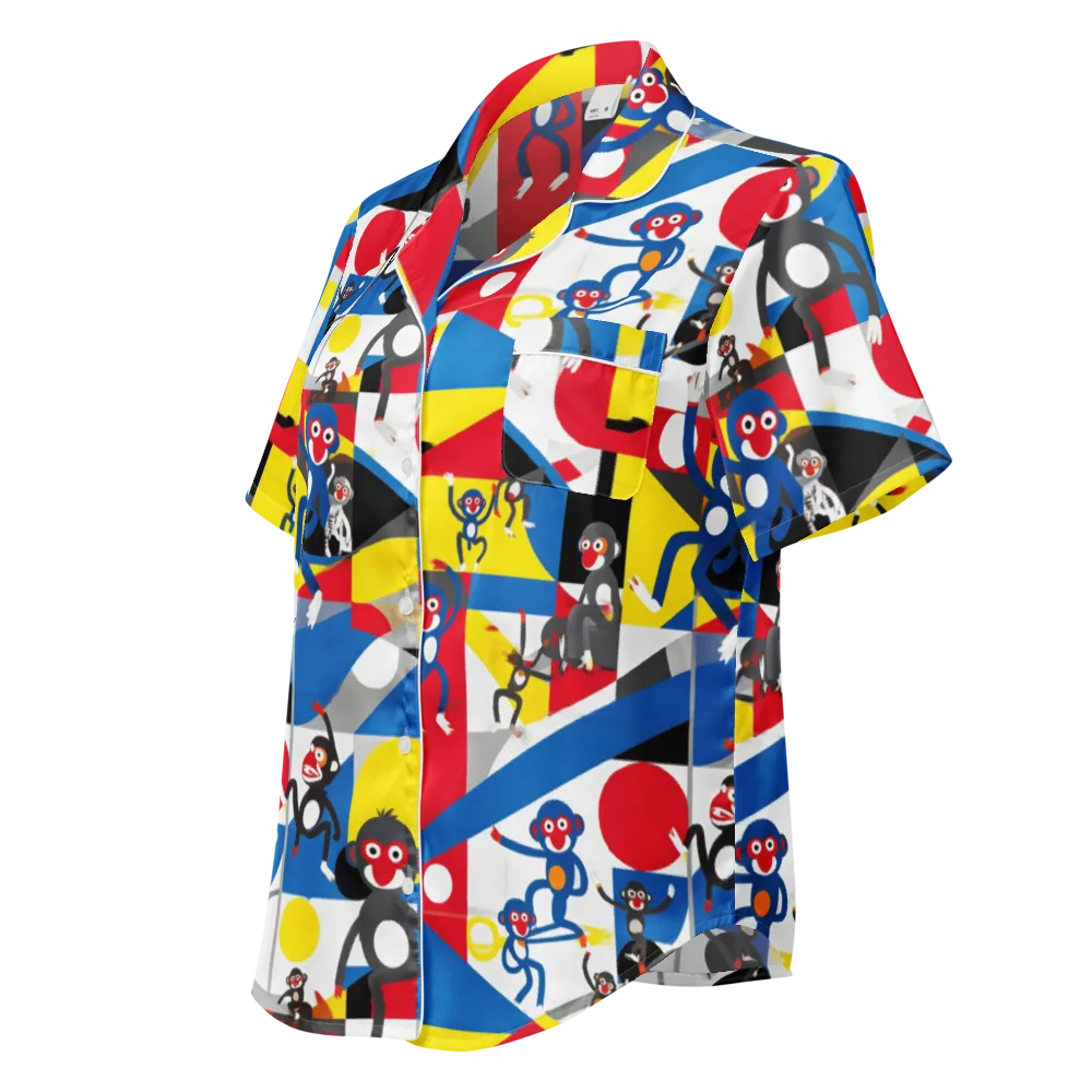 Primate Geometry on Women's Short Sleeve Pajama Top — Left Front