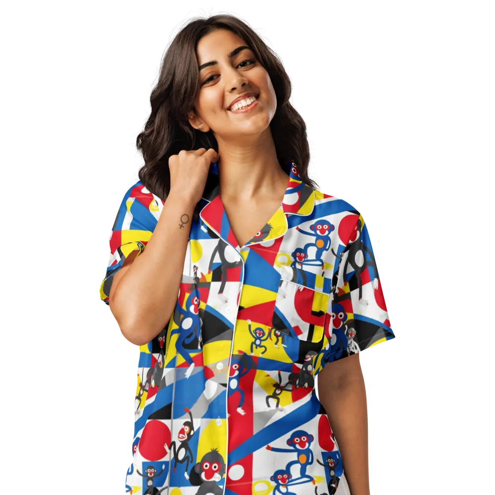 Primate Geometry on Women's Short Sleeve Pajama Top — Front