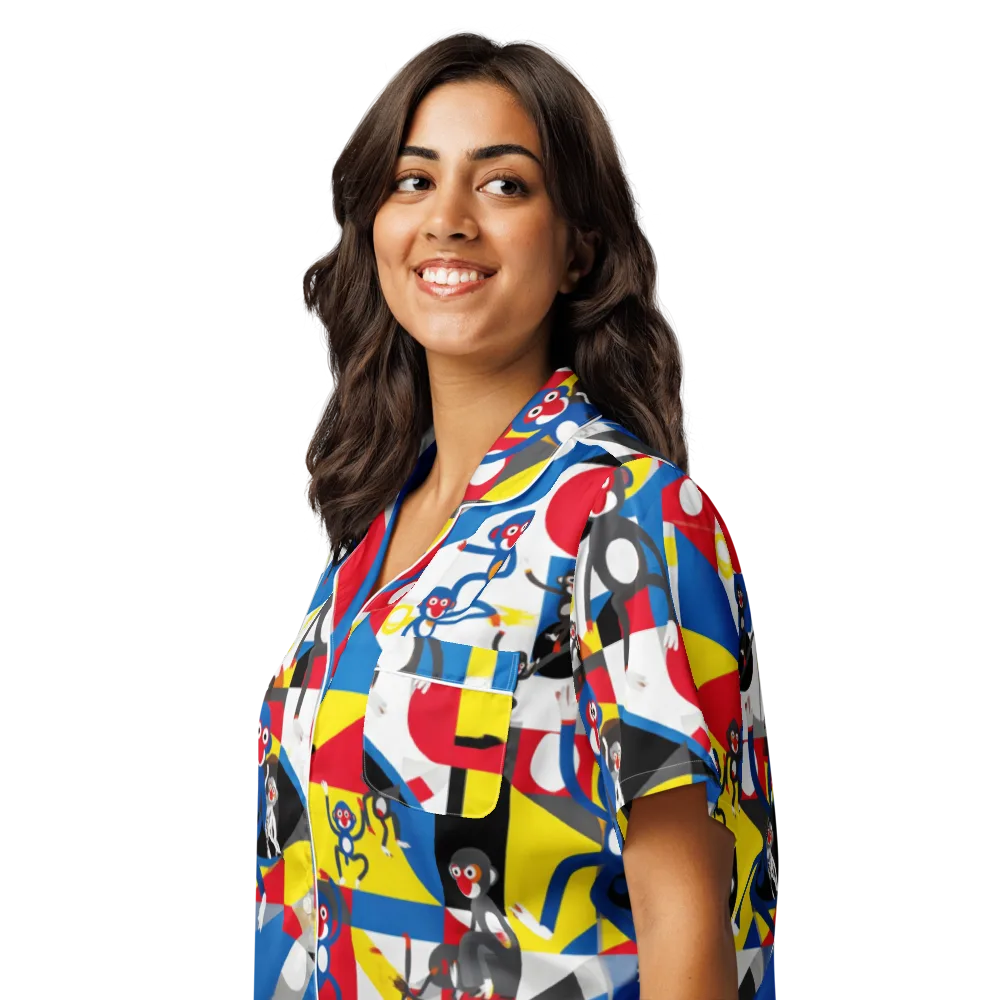Primate Geometry on Women's Short Sleeve Pajama Top — Left Front