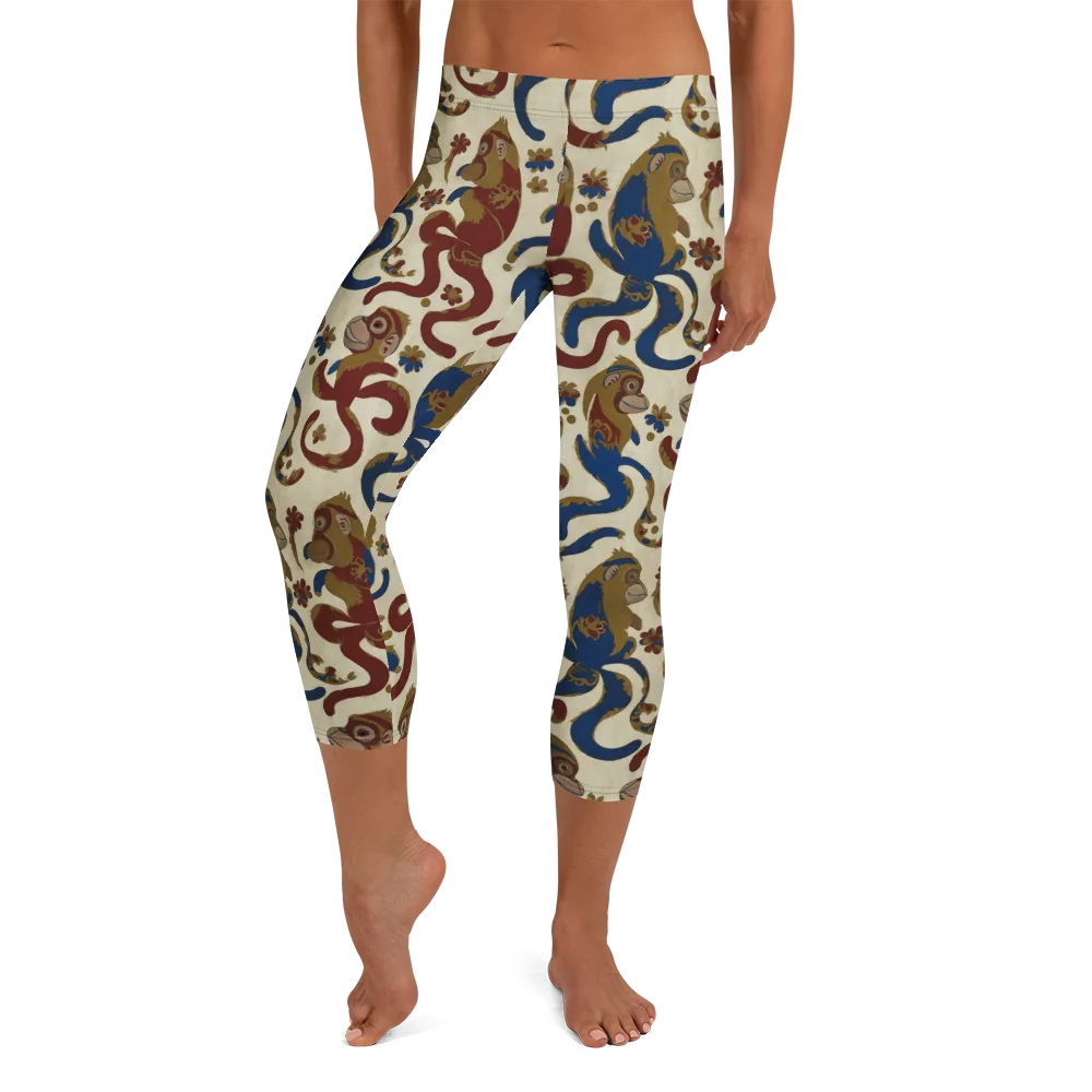 Carnival Macaque on Capri Leggings — Front