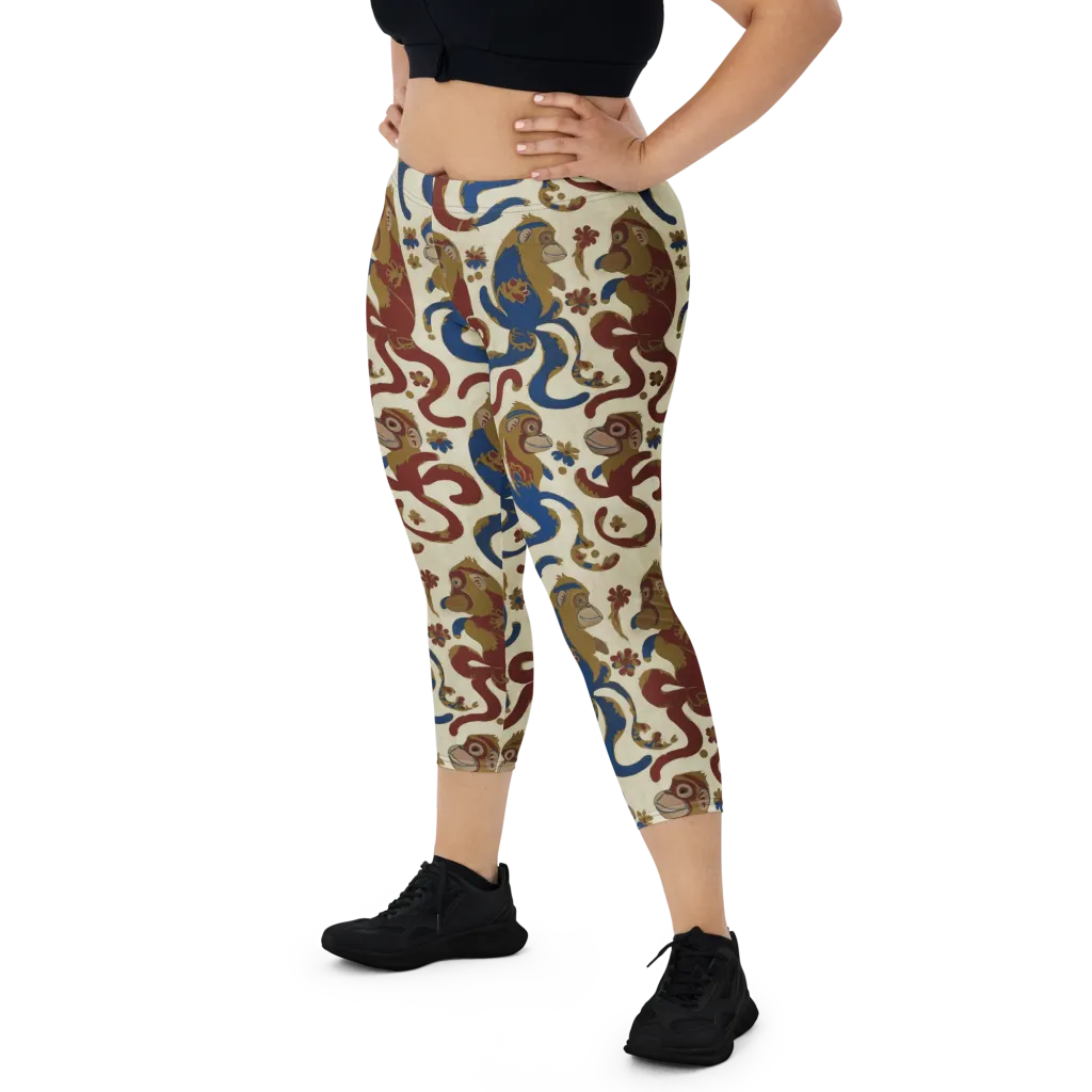 Carnival Macaque on Capri Leggings — Front