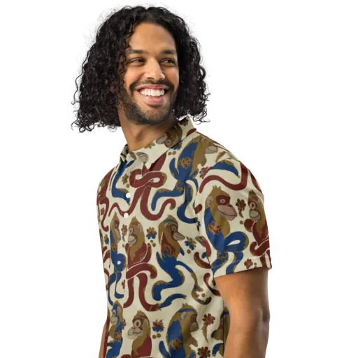 Carnival Macaque on a Men's Slim Fit Polo Shirt