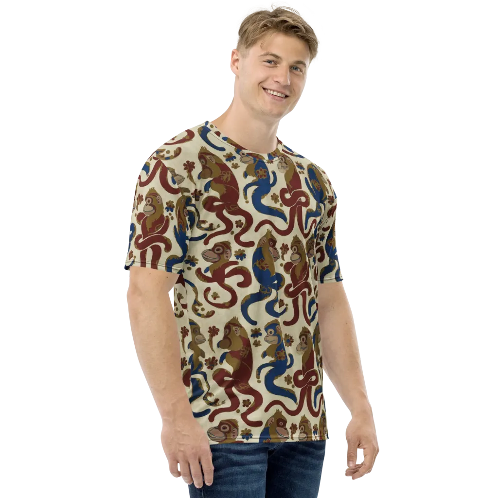 Carnival Macaque on Men's Crew Neck T-Shirt — Right