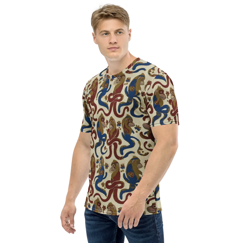 Carnival Macaque on Men's Crew Neck T-Shirt — Left