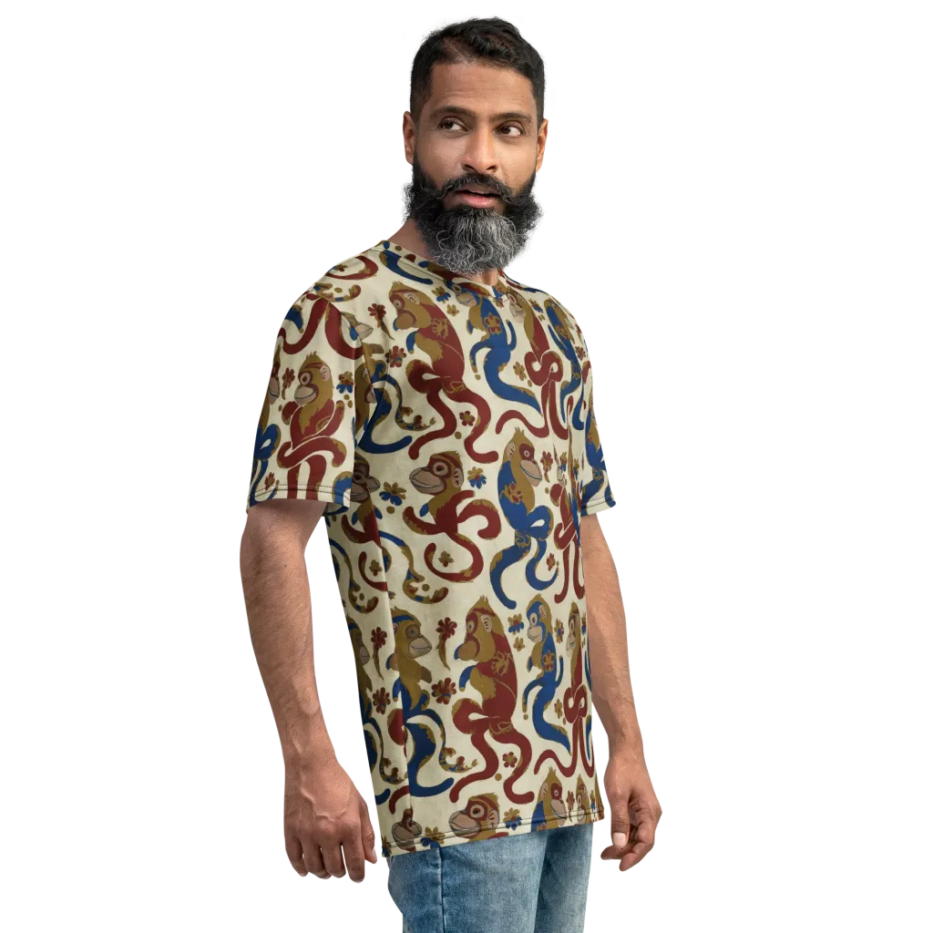 Carnival Macaque on Men's Crew Neck T-Shirt — Right