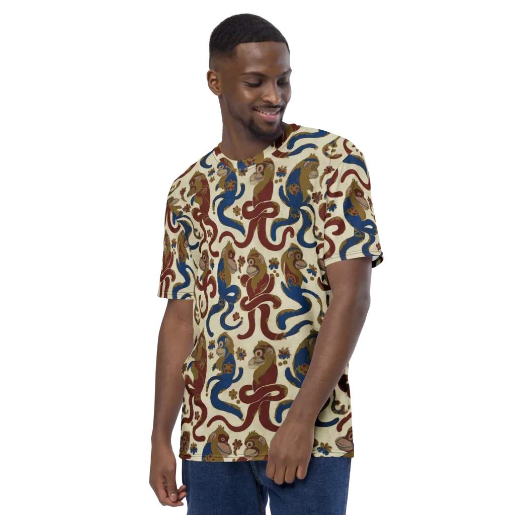 Carnival Macaque on Men's Crew Neck T-Shirt — Left