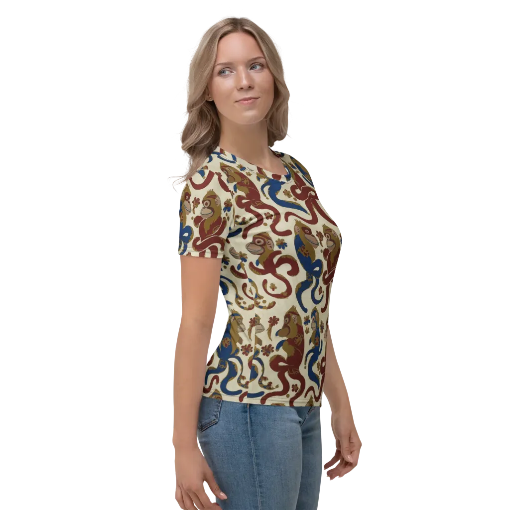 Carnival Macaque on Women's Crew Neck T-Shirt — Right