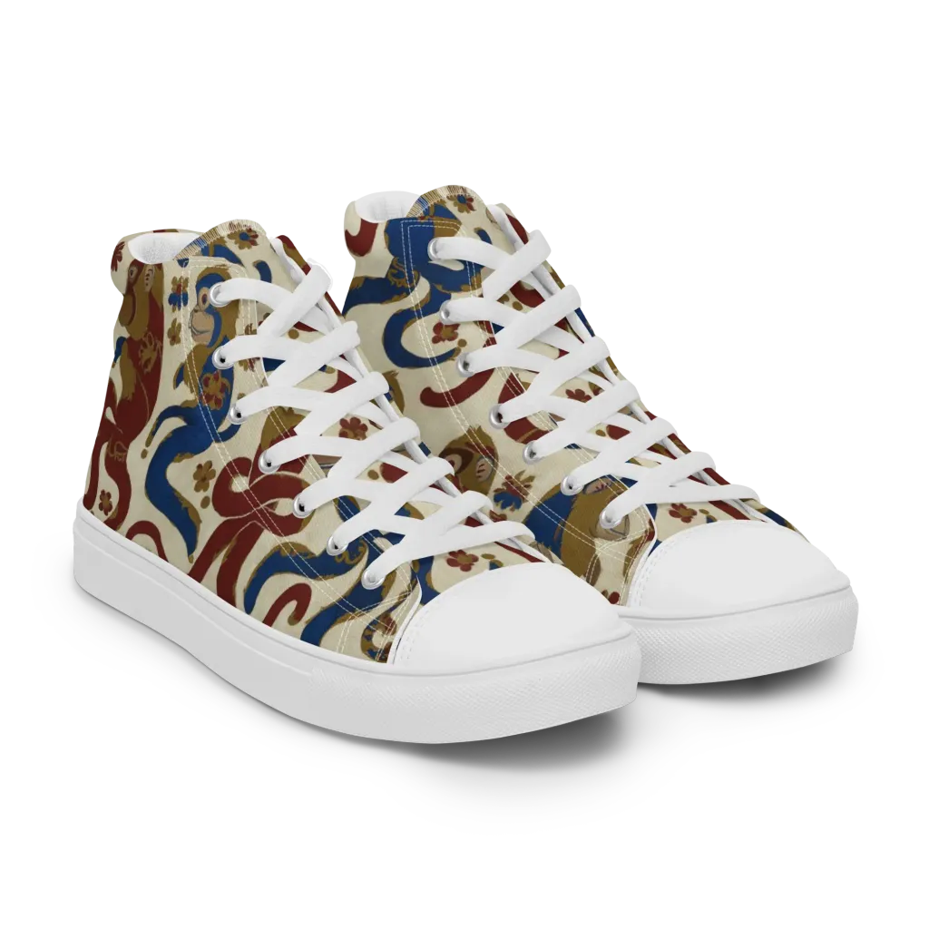 Carnival Macaque on Women's High Top Canvas Shoes — Right Front
