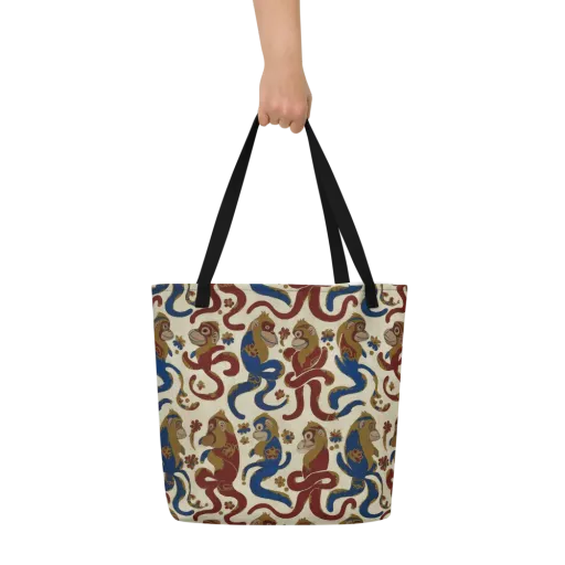 Carnival Macaque on a Large Tote Bag W/ Pocket