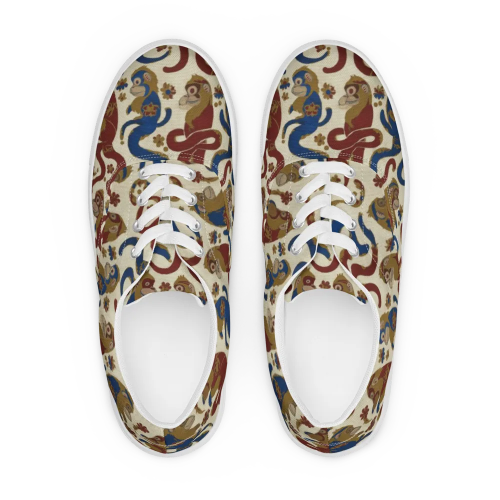 Carnival Macaque on Men's Lace-Up Canvas Shoes — Front