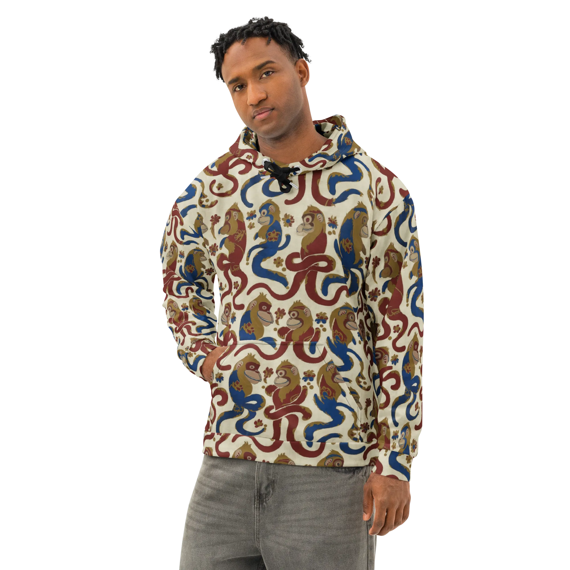 Carnival Macaque on Cotton Hoodie — Left Front