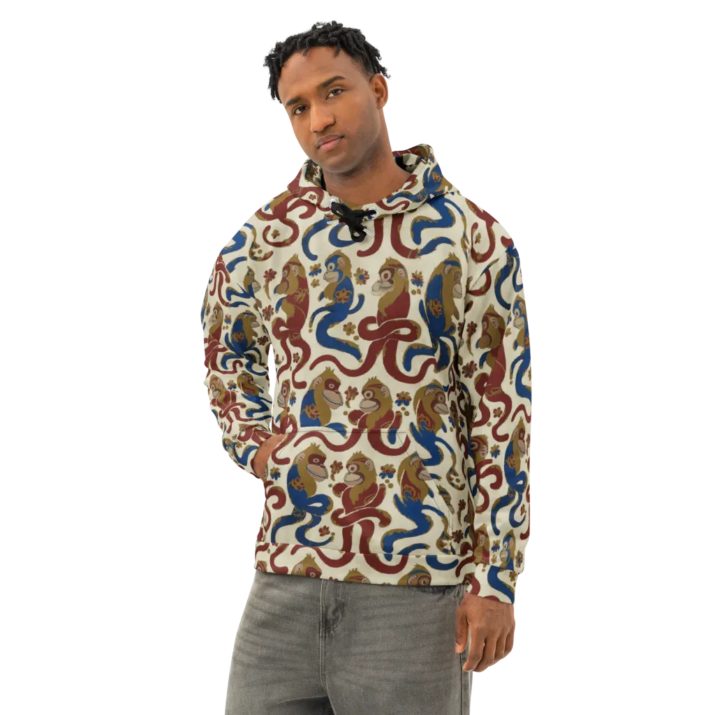 Carnival Macaque on Cotton Hoodie — Left Front