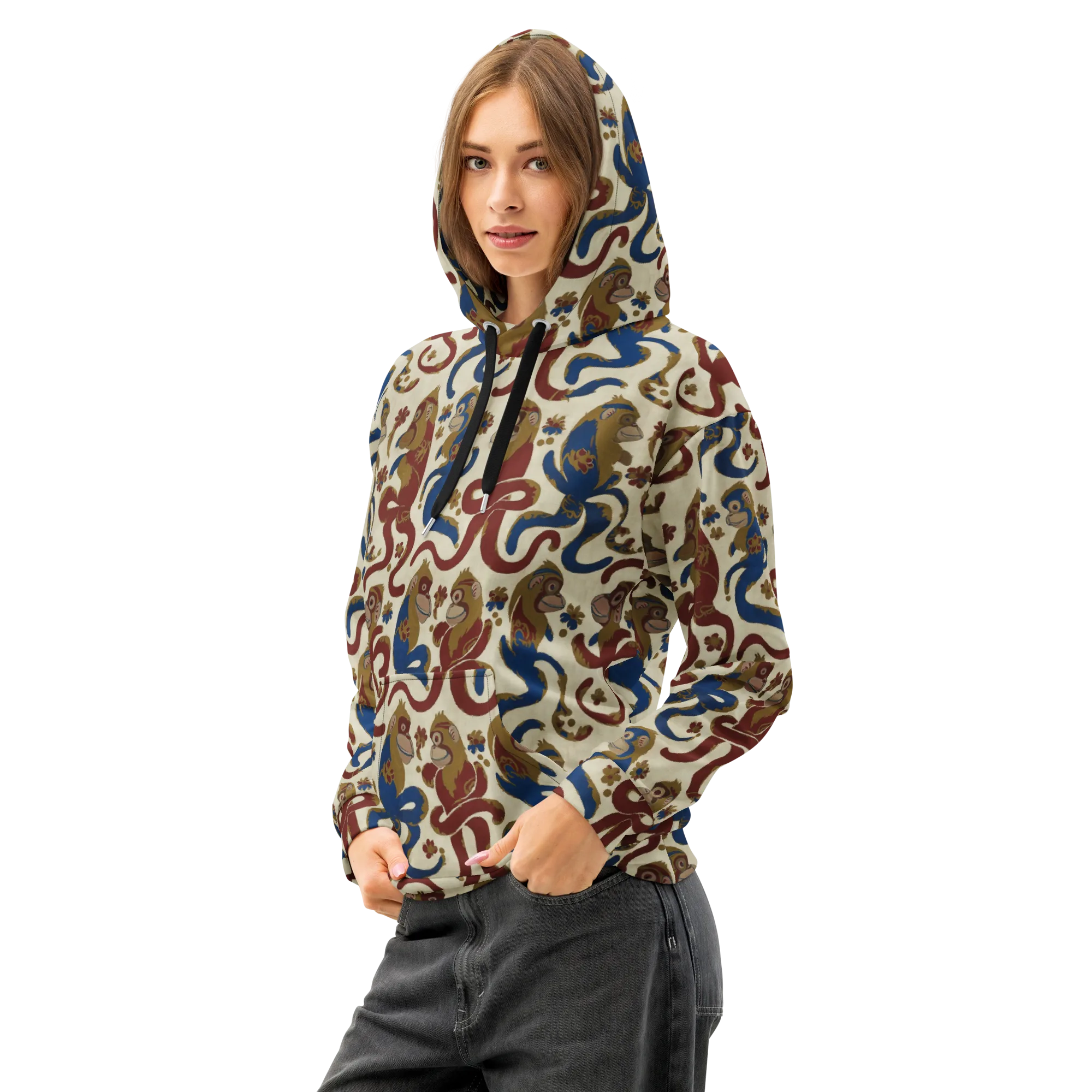 Carnival Macaque on Cotton Hoodie — Left Front