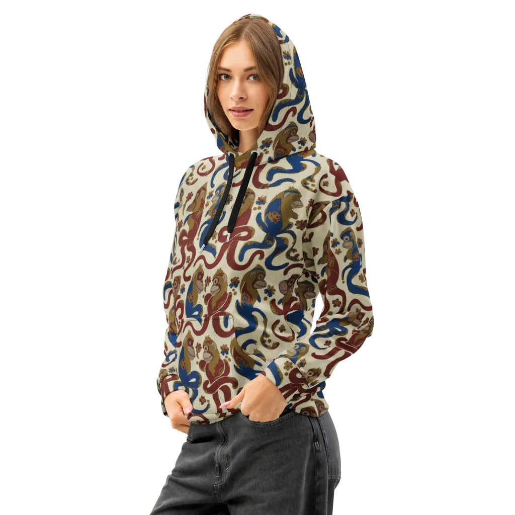 Carnival Macaque on Cotton Hoodie — Left Front
