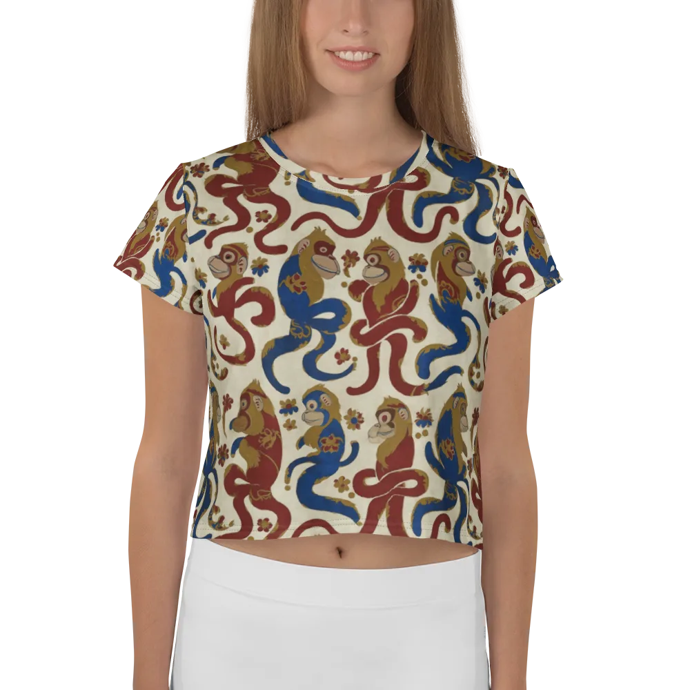 Carnival Macaque on Crop Tee — Front