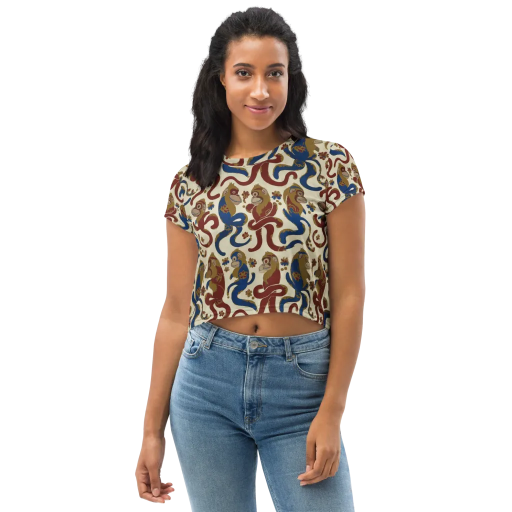 Carnival Macaque on Crop Tee — Front