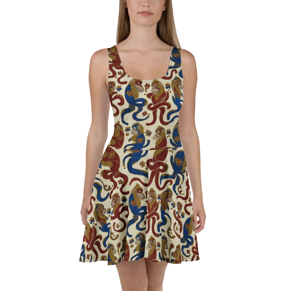 Carnival Macaque on Skater Dress — Front