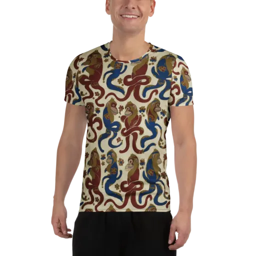 Carnival Macaque on a Men's Athletic T-Shirt