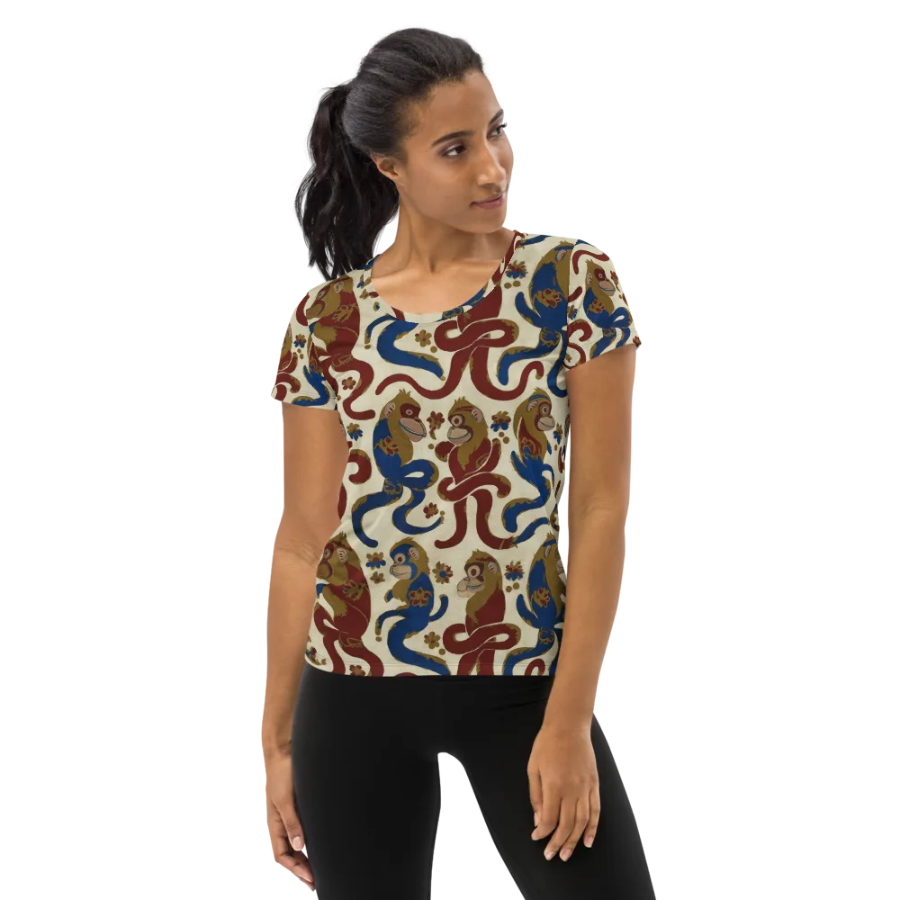 Carnival Macaque on Women's Athletic T-Shirt — Front