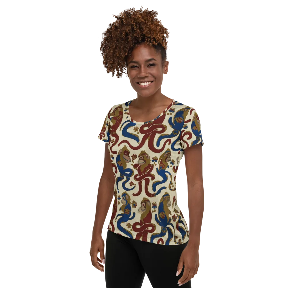 Carnival Macaque on Women's Athletic T-Shirt — Left